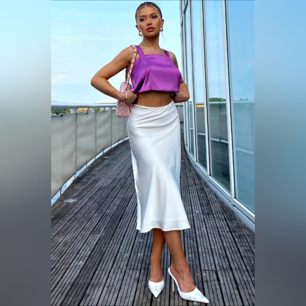 Keeping My Cool Satin Top| Various Sizes| Purple